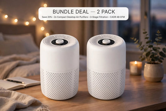 White Desk Air Purifier with Aroma Therapy & Night Light- (pack of 2)